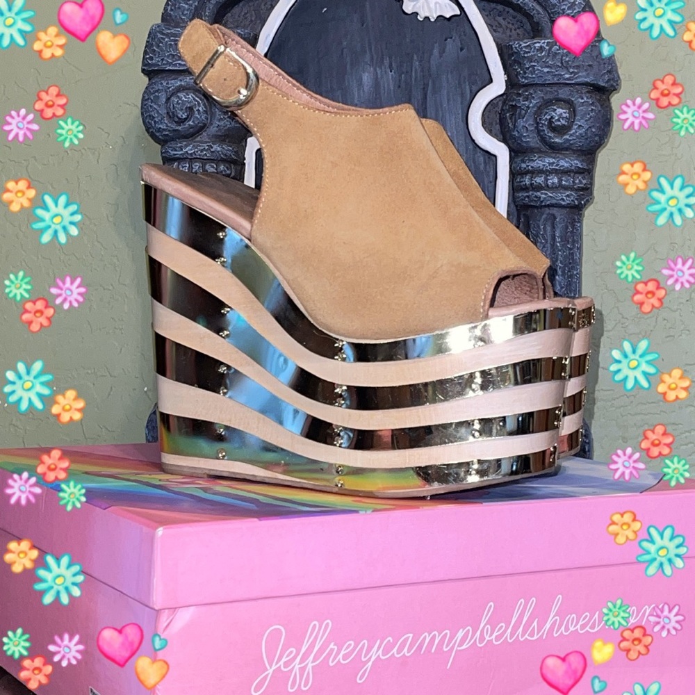 Vintage 70s Jeffrey Campbell Snick 2PTO Platform Wedge Sandal hippie leather